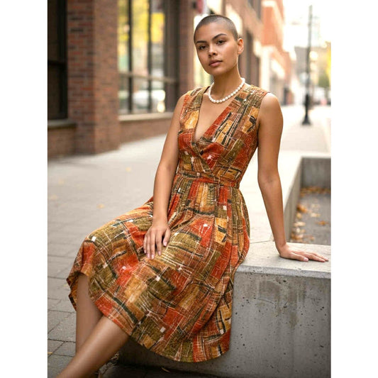 ONLY ONE!!! Vintage 1960s Jean Lang Original Retro Print Chiffon Cotton Dress ~ Size S