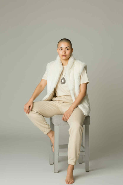 ONLY ONE!!! Vintage Split End Ltd. Boho Genuine Cream Rabbit Fur Vest Size L