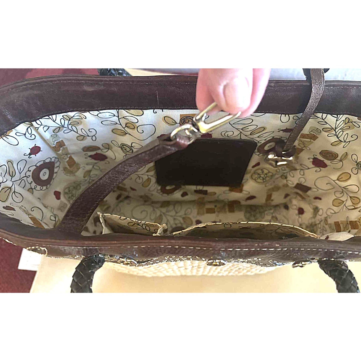 ONLY ONE!!! Brighton Straw & Brown Leather Tote Bag w/Silver Heart Charm