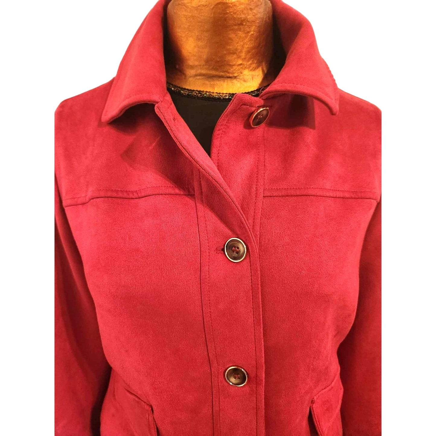 Chico’s Vibrant Red Velour Button-Front Jacket – Size 1 (M/L)