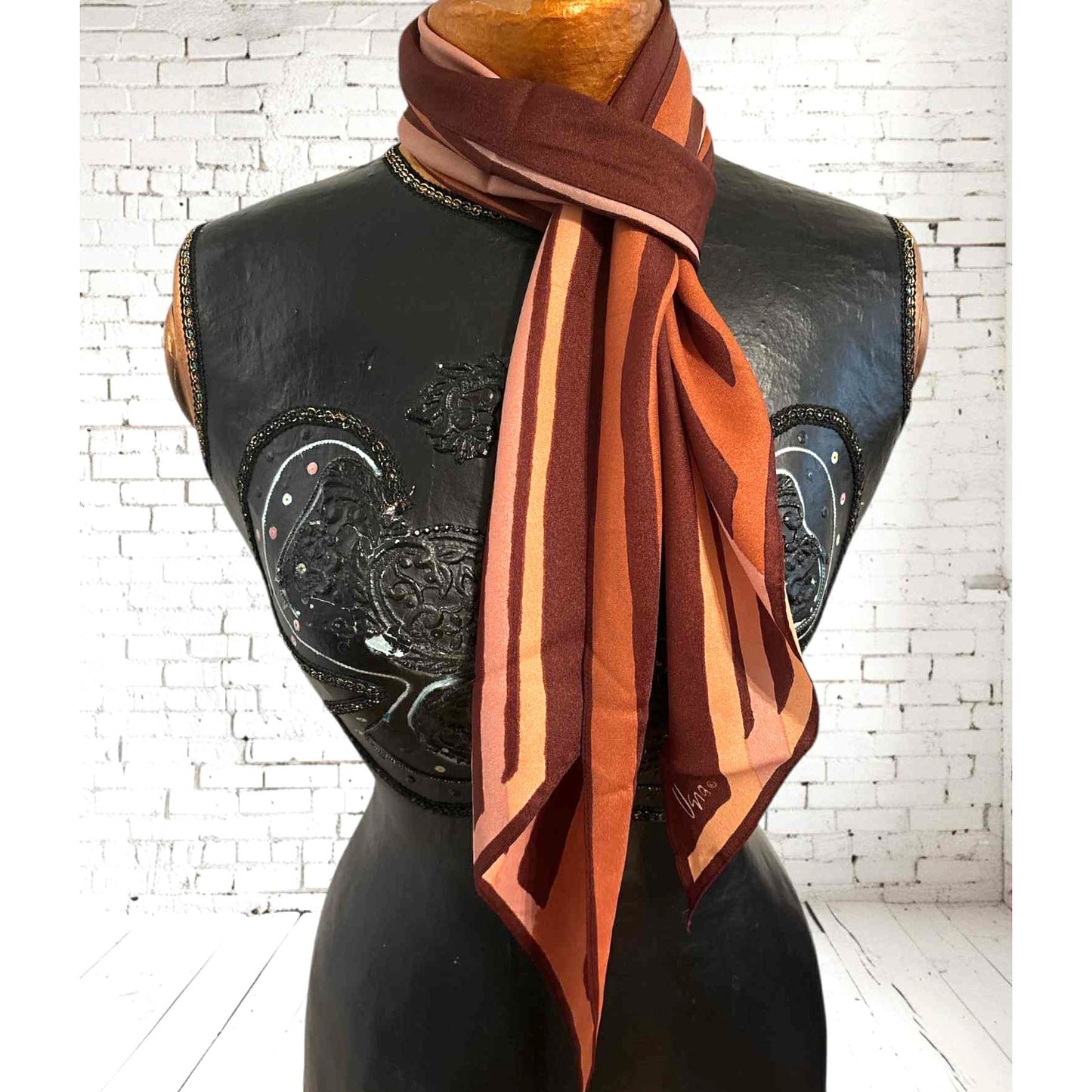 ONLY ONE!!! Vintage Signed Vera Neumann Signed Brown Orange Oblong Scarf
