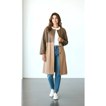 ONLY ONE!!! Fabiana Filippi Italy Leather Suede Coat Jacket Size S Taupe Beige Drawstring