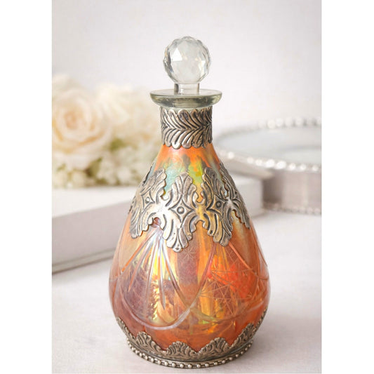 Vintage Iridescent Glass Decanter Silver Overlay