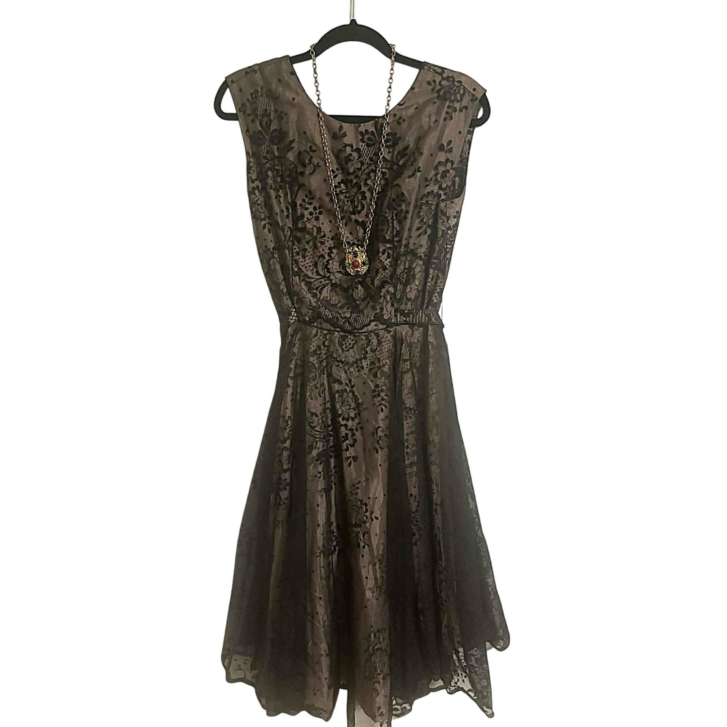 ONLY ONE!!! Vintage 1950s Black Flocked Tulle Cocktail Dress ~ Size S/M