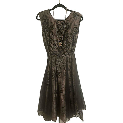 ONLY ONE!!! Vintage 1950s Black Flocked Tulle Cocktail Dress ~ Size S/M