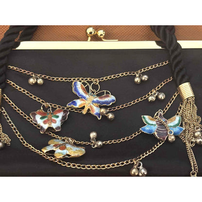 ONLY ONE!!! Vintage Inge Christopher Black Butterfly Charm Satin Evening Bag