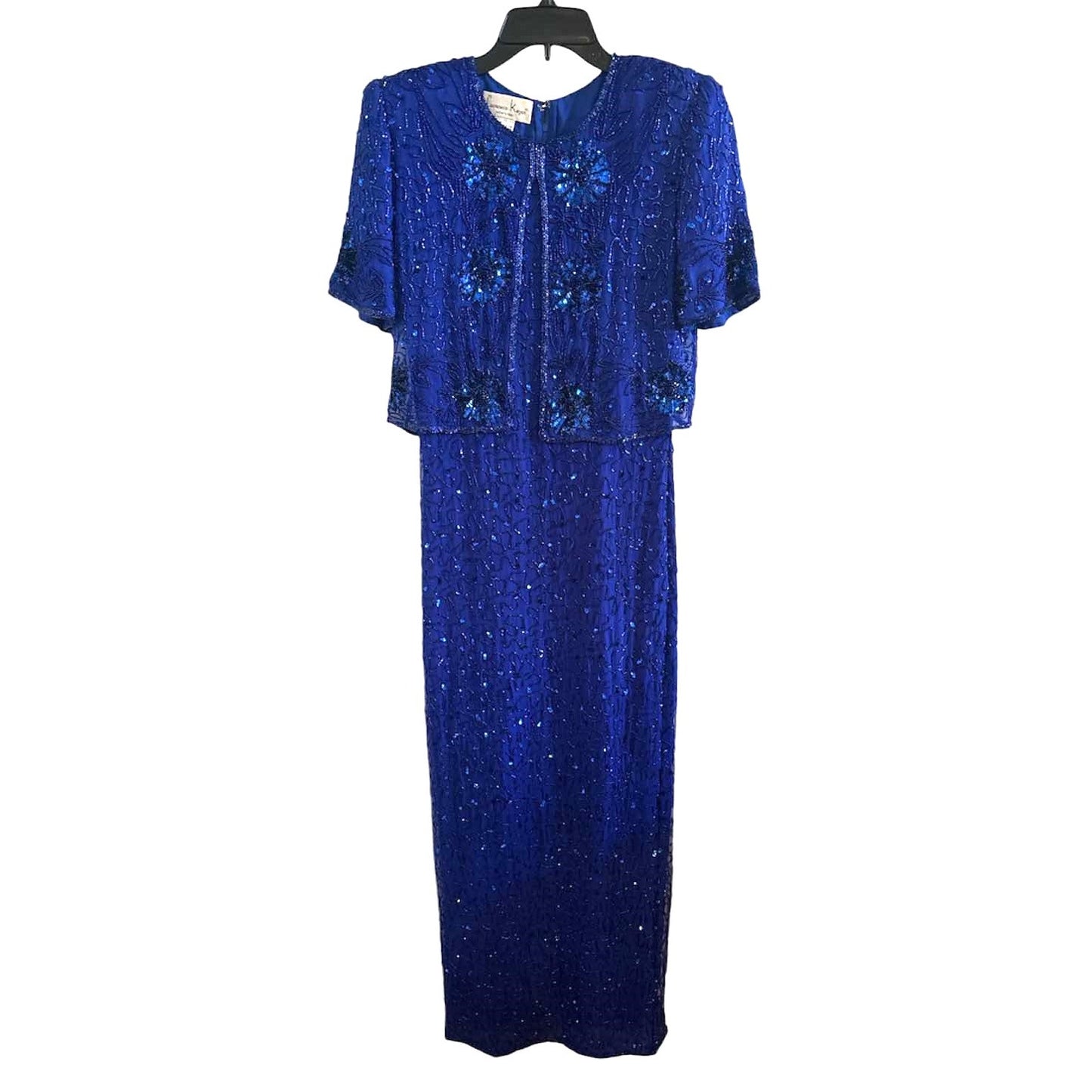 ONLY ONE!!! Vintage Laurence Kazar Full Length Cobalt Blue Beaded Silk Dress ~ Size S