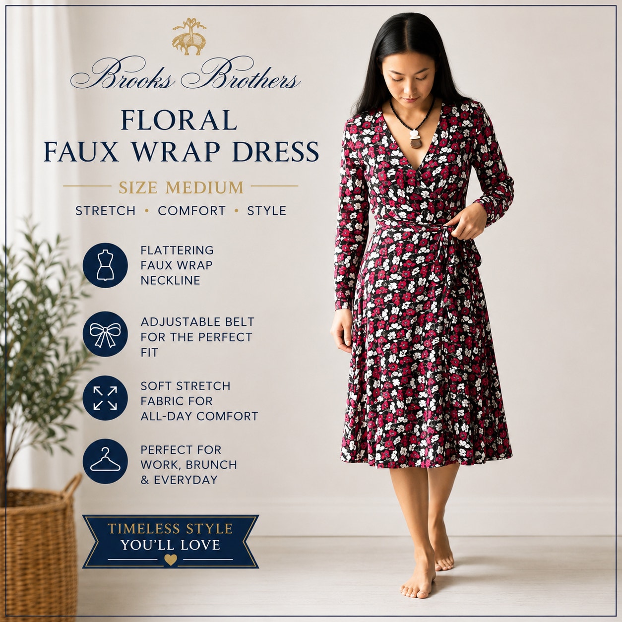 Brooks Brothers Faux Wrap Floral Dress Size M