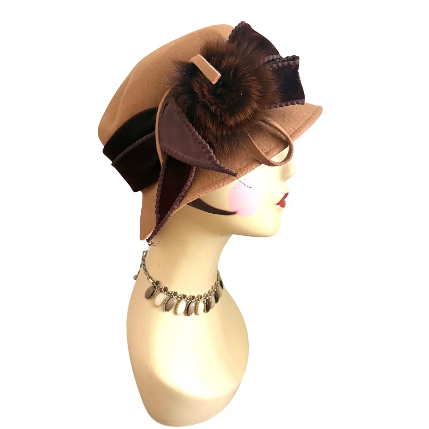 Vintage Galliano Sorbatti Italian Wool Cloche Hat Velvet Fur Italy