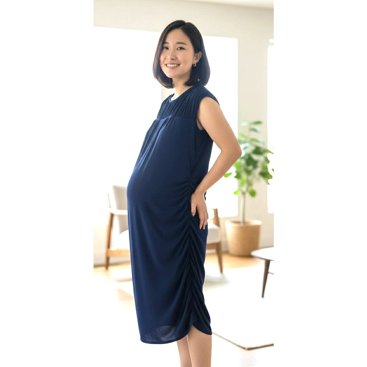 Navy Ruched Back A Pea in the Pod Maternity Dress – Size L