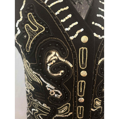ONLY ONE!!! Vintage 1980s OUTLANDER Black Wool Vest w/Sequins Size M