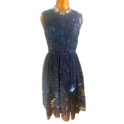 Belle Badgley Mischka Navy Lace Fit Flare Dress Size 6