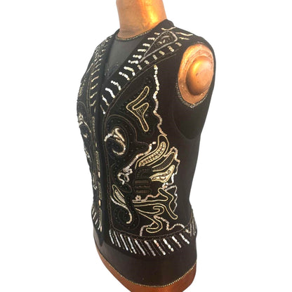 ONLY ONE!!! Vintage 1980s OUTLANDER Black Wool Vest w/Sequins Size M