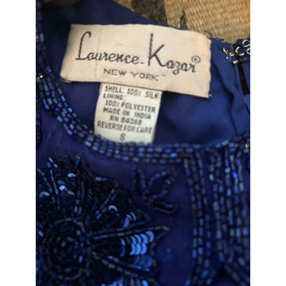 ONLY ONE!!! Vintage Laurence Kazar Full Length Cobalt Blue Beaded Silk Dress ~ Size S