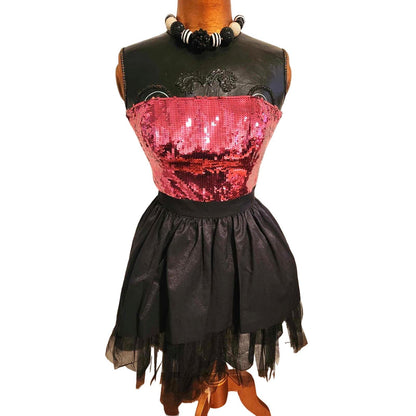 ONLY ONE!!! Vintage Betsey Johnson Pink & Black Sequin Party Dress ~ Size 4