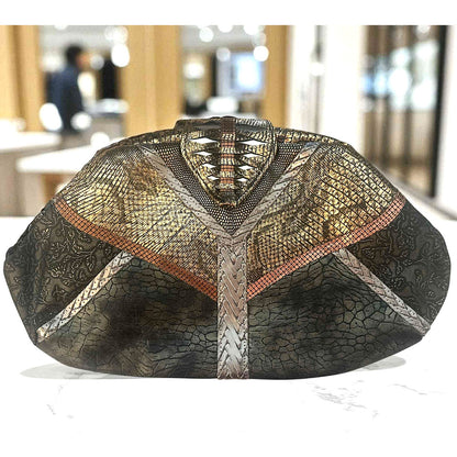 ONLY ONE!!! Vintage 80s Metallic Patchwork Faux Snakeskin Clutch Bag