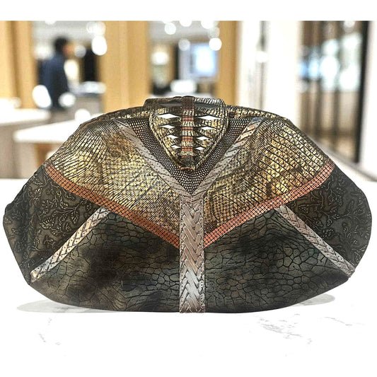 ONLY ONE!!! Vintage 80s Metallic Patchwork Faux Snakeskin Clutch Bag