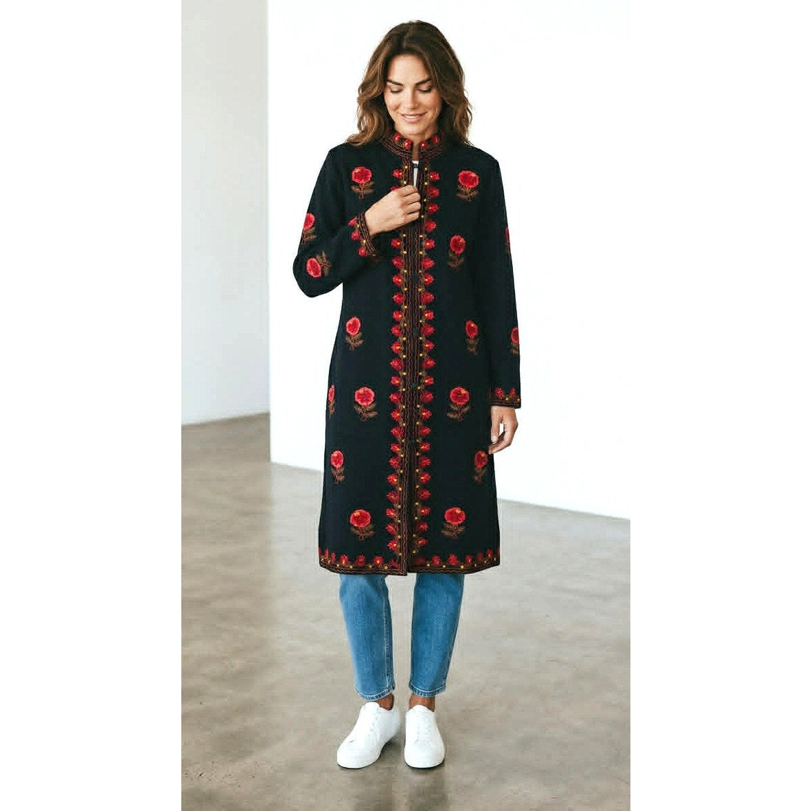Take Two Embroidered Floral Duster Jacket ~ Size L