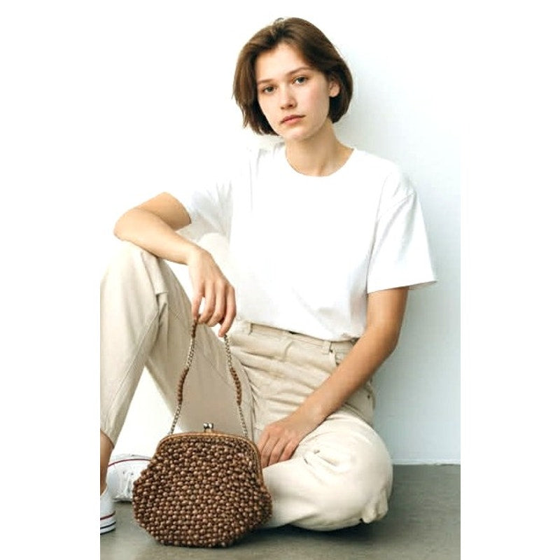 ONLY ONE!!! Vintage 1950s BROADWAY Brown Straw Beaded Handbag Made Japan