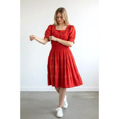 ONLY ONE!!! Vintage 1970s Partners Please Red Square Dance Dress ~ Size 14