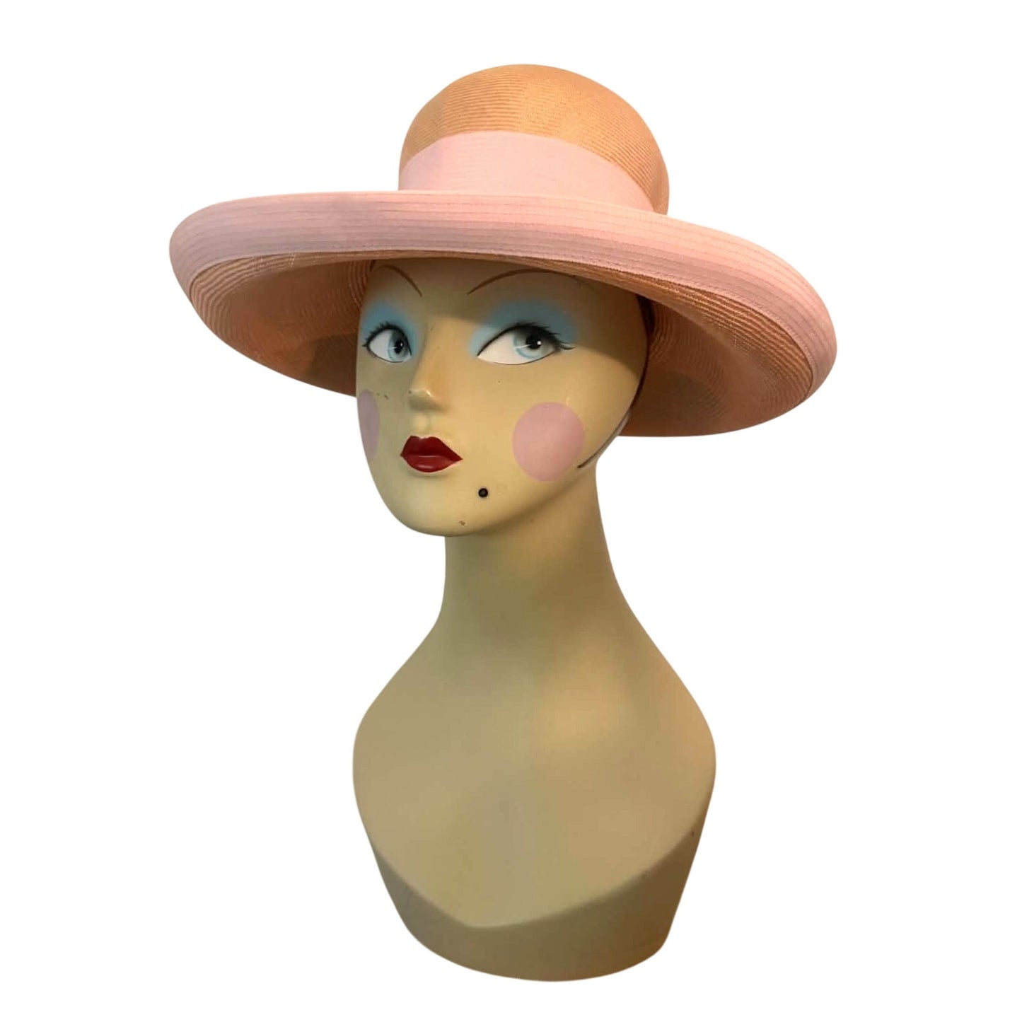 Vintage 1960s Wide Brim Straw Picture Hat with Blush Pink Bow