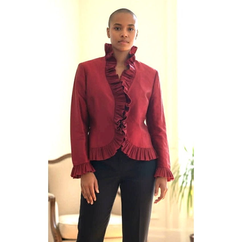 Lafayette 148 Silk Ruffle Jacket | Burgundy Made in NYC | Size 12