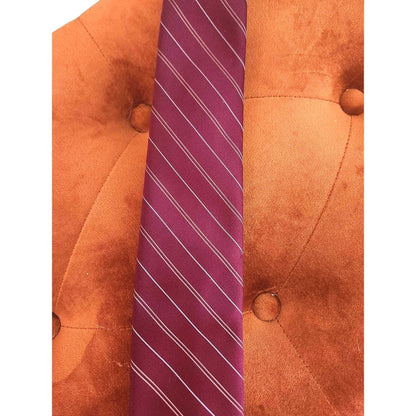 Men's LANVIN Paris Deep Red Repp Yellow White Stripe Silk Tie
