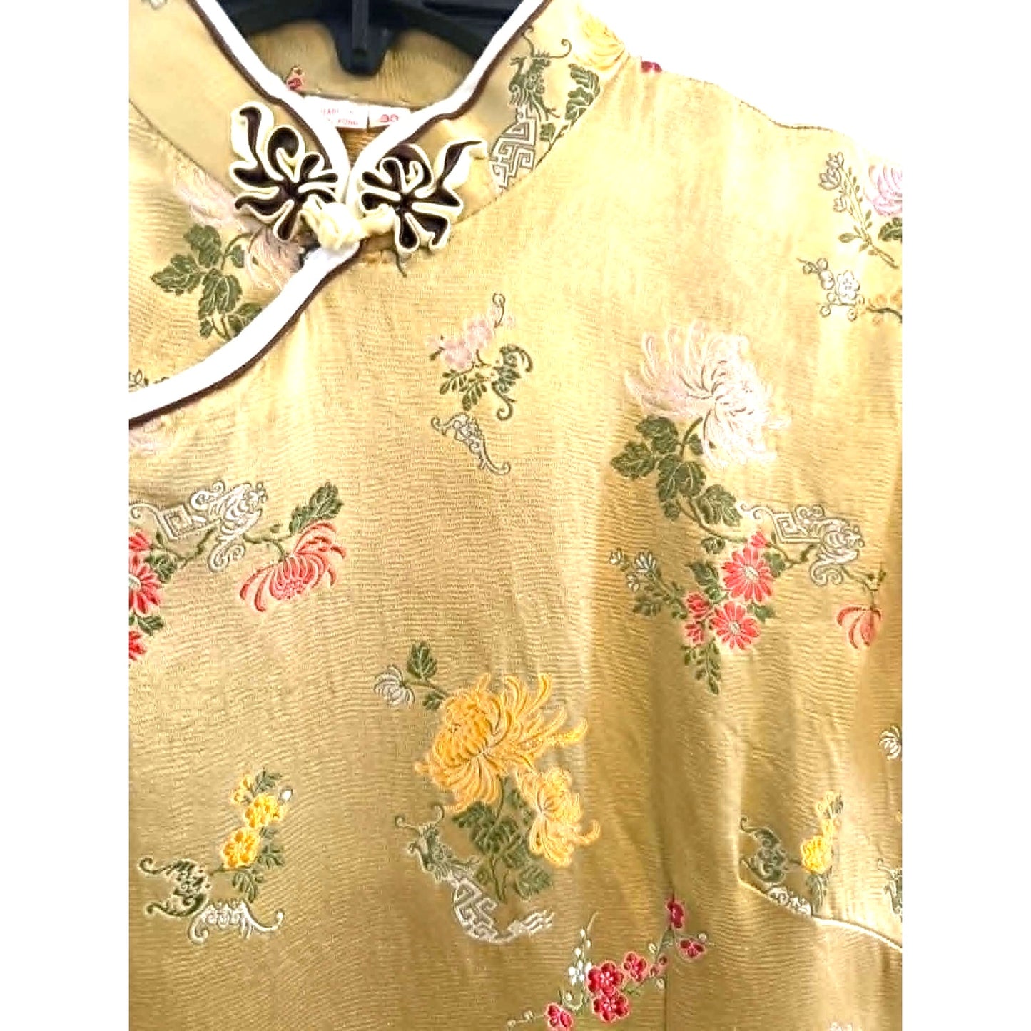 Vintage Gold Cheongsam Satin Dress Size 38