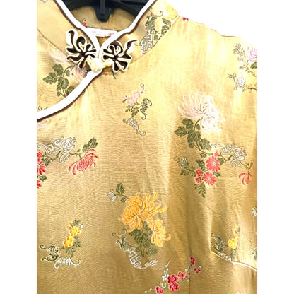 Vintage Gold Cheongsam Satin Dress Size 38