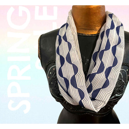 ONLY ONE!!! Vintage Vera Neumann 70s Blue White Mod Signed Silk Blend Scarf