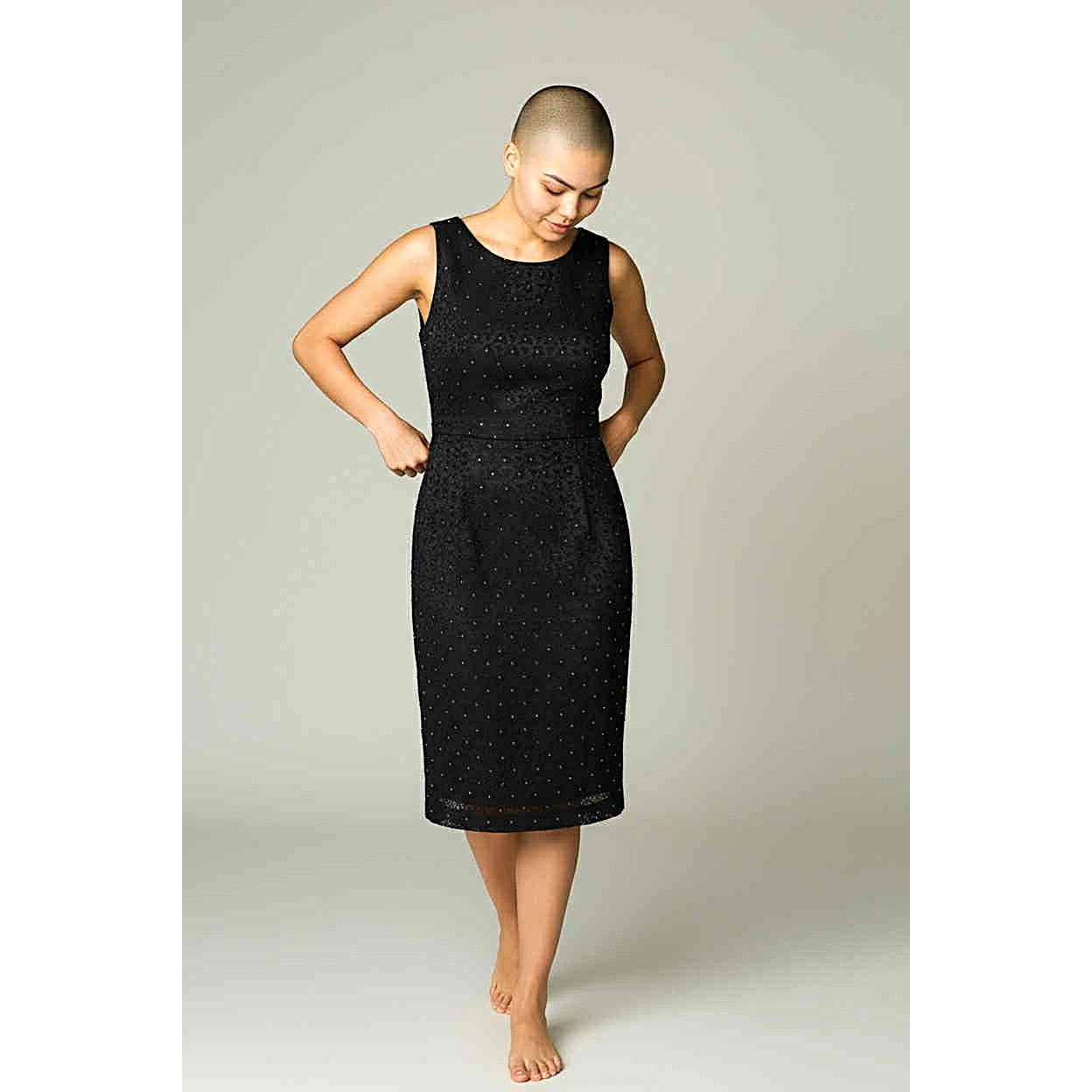 ONLY ONE!!! Vintage 1960s Black Sleeveless Brocade Cocktail Dress w/Silver Metallic Dots ~ Size M/L