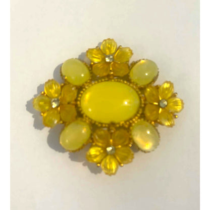ONLY ONE!!! Vintage Floral Brooch Pin Set Yellow & Green
