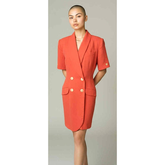 ONLY ONE!!! Vintage 1980s Sassoon Coral Short Sleeve Dress Size 10