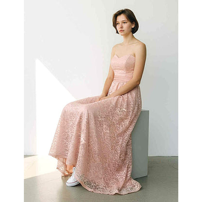 ONLY ONE!!! Vintage 1970s Gunne Sax Pink Lace Strapless Gown with Satin Bow – Size 3