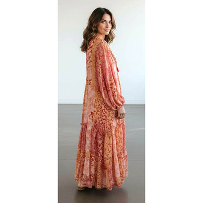 ONLY ONE!!! Talisman Boho Orange Floral Maxi Dress ~ Size Small
