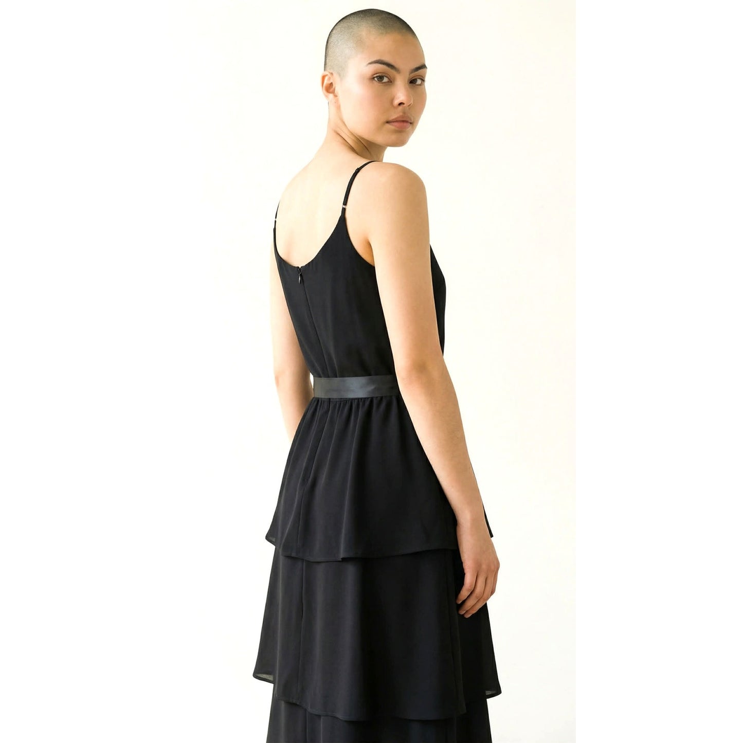 Vintage 1960s Alfred Werber St Louis Black Tiered Crepe Dress