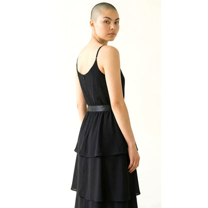Vintage 1960s Alfred Werber St Louis Black Tiered Crepe Dress