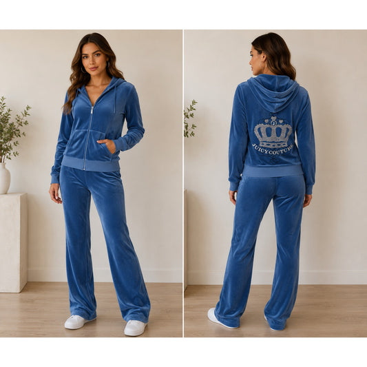 Juicy Couture Vintage Juicy Couture Blue Velour Rhinestone Crown Track Suit Set