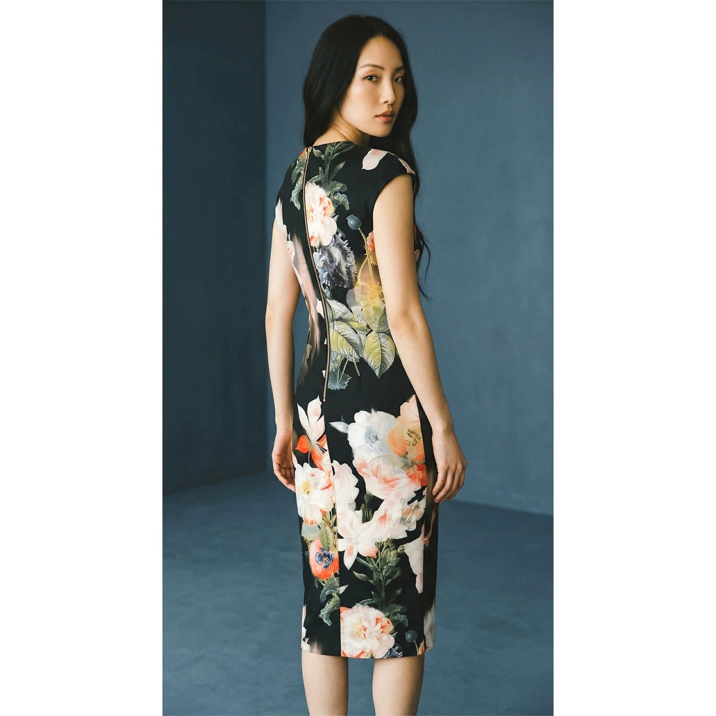 Ted Baker London Black Candiss Opulent Bloom Print Midi Dress Size 0