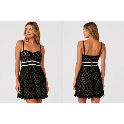 Nanette Lepore Black Lace Cocktail Dress with Ivory Grosgrain Ribbon – Size 6
