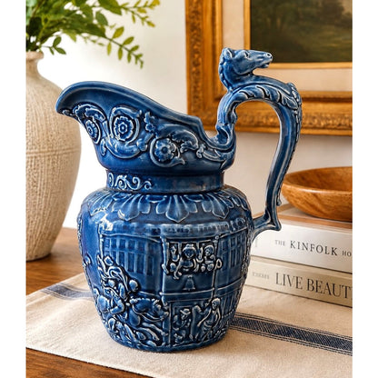 Vintage Arthur Wood Blue Majolica Pitcher | Made in England