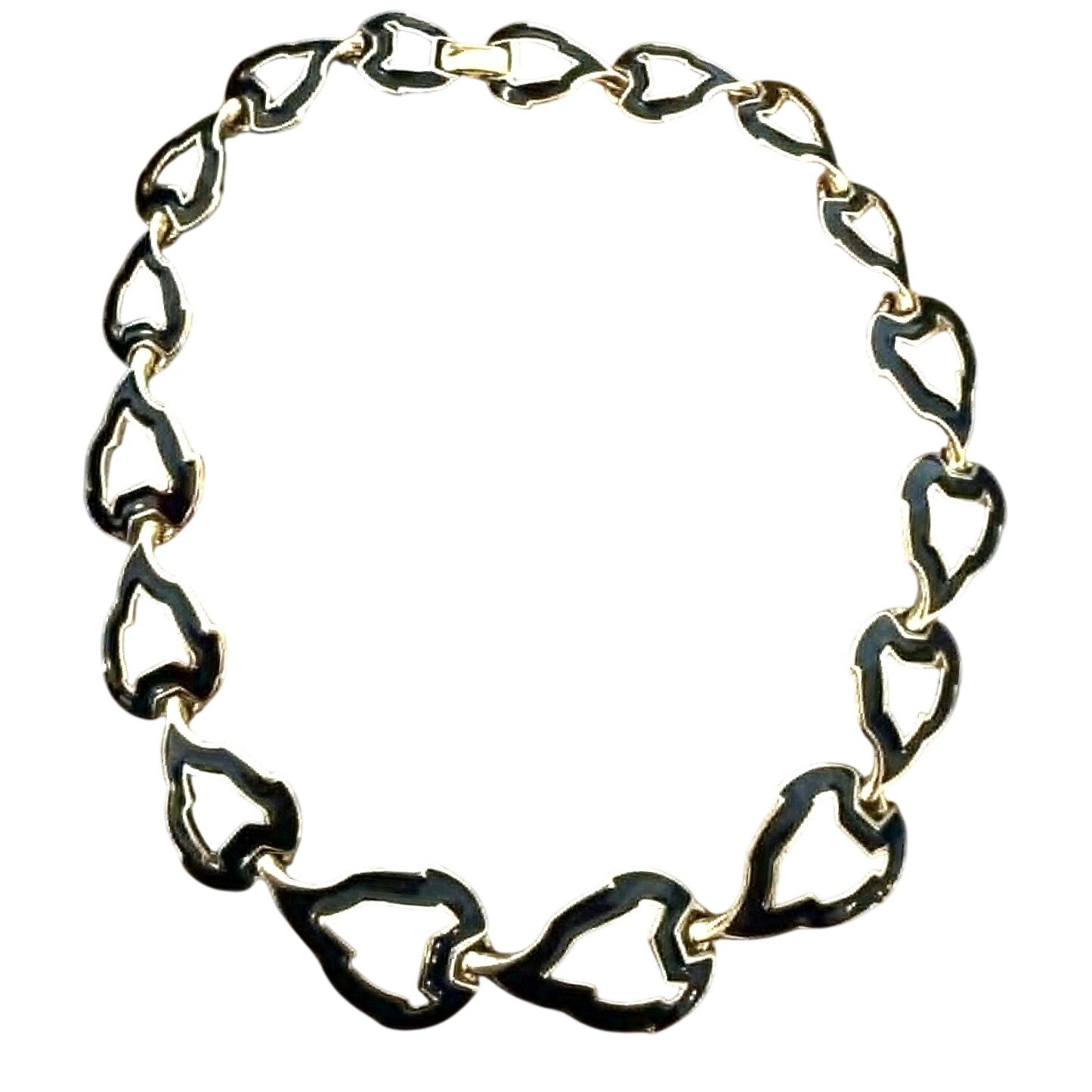 Vintage Trifari Black Enamel Gold Tone Necklace 18”