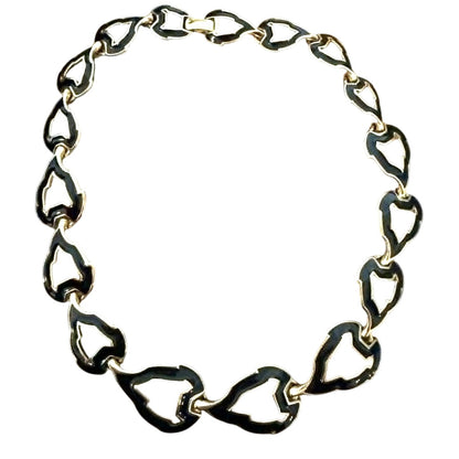 Vintage Trifari Black Enamel Gold Tone Necklace 18”