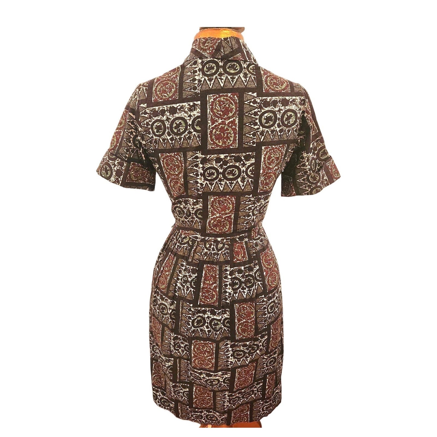 ONLY ONE!!! Vintage Carol Brent 1960s Cotton Tribal Print Day Dress ~ Size S