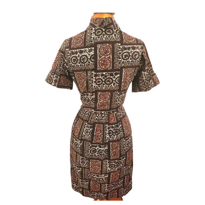 ONLY ONE!!! Vintage Carol Brent 1960s Cotton Tribal Print Day Dress ~ Size S