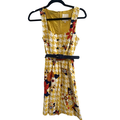 ModCloth Yellow Houndstooth Floral Fit & Flare Dress Size XS