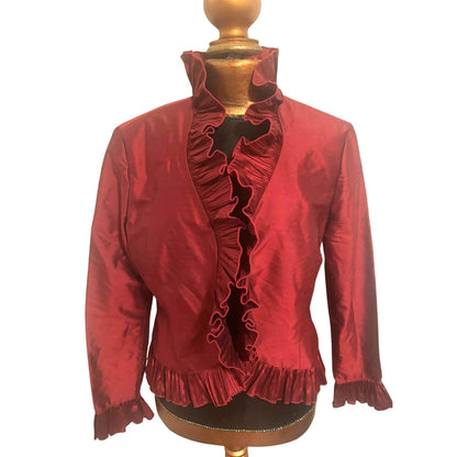 Lafayette 148 Silk Ruffle Jacket | Burgundy Made in NYC | Size 12