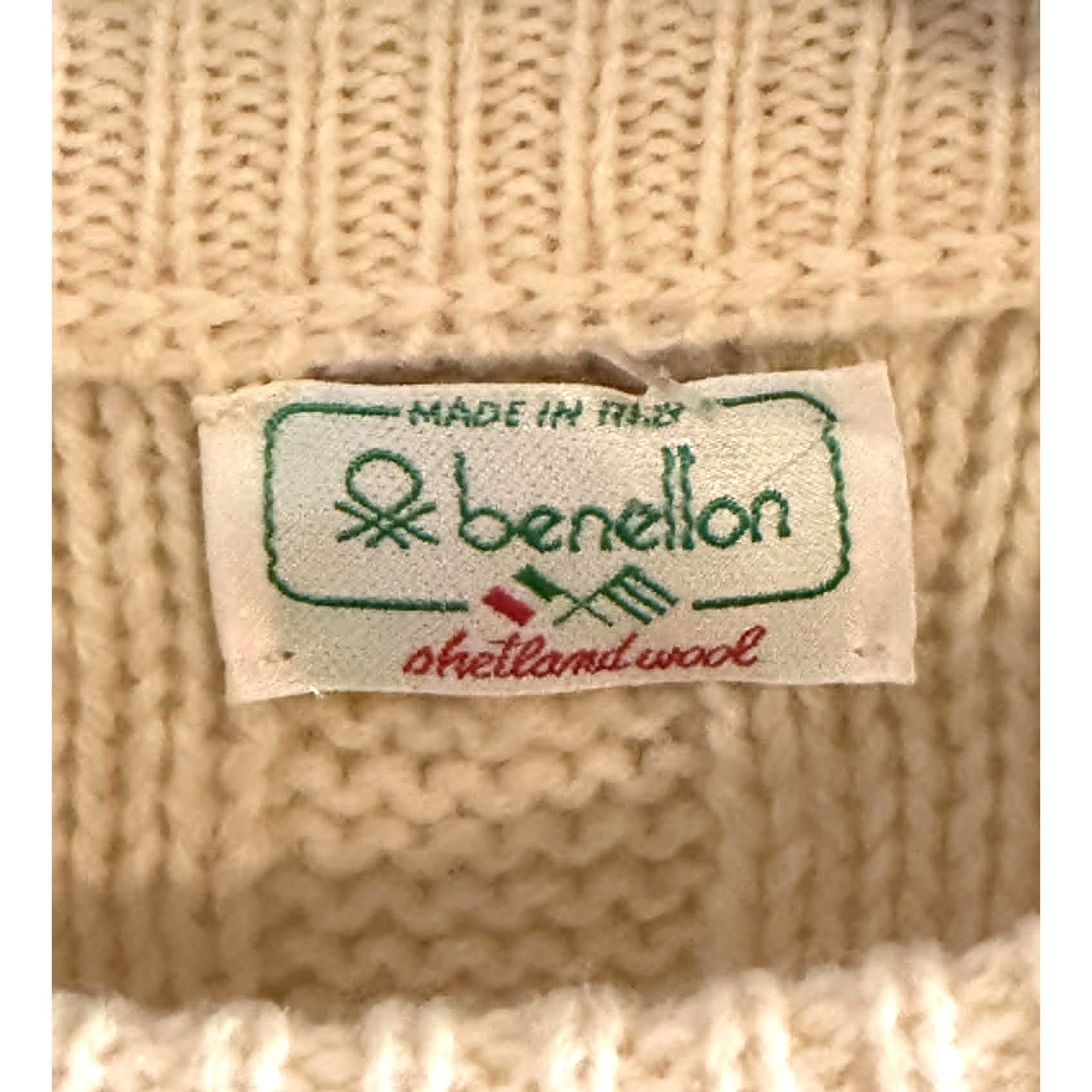 Vintage Benetton Shetland Wool Cable Knit Sweater