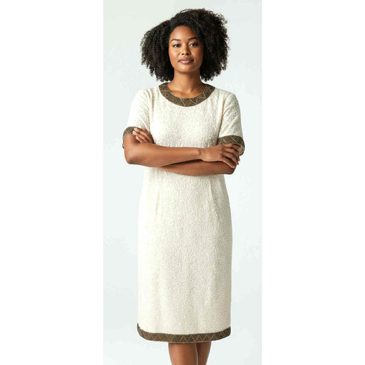 ONLY ONE!!! Vintage Stenay 100% Silk White Gold Beaded Dress ~ Size 4