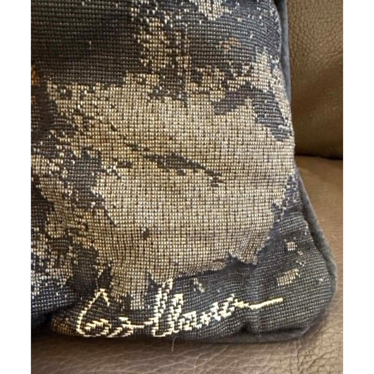 Vintage Signed Floral Tapestry Pillow